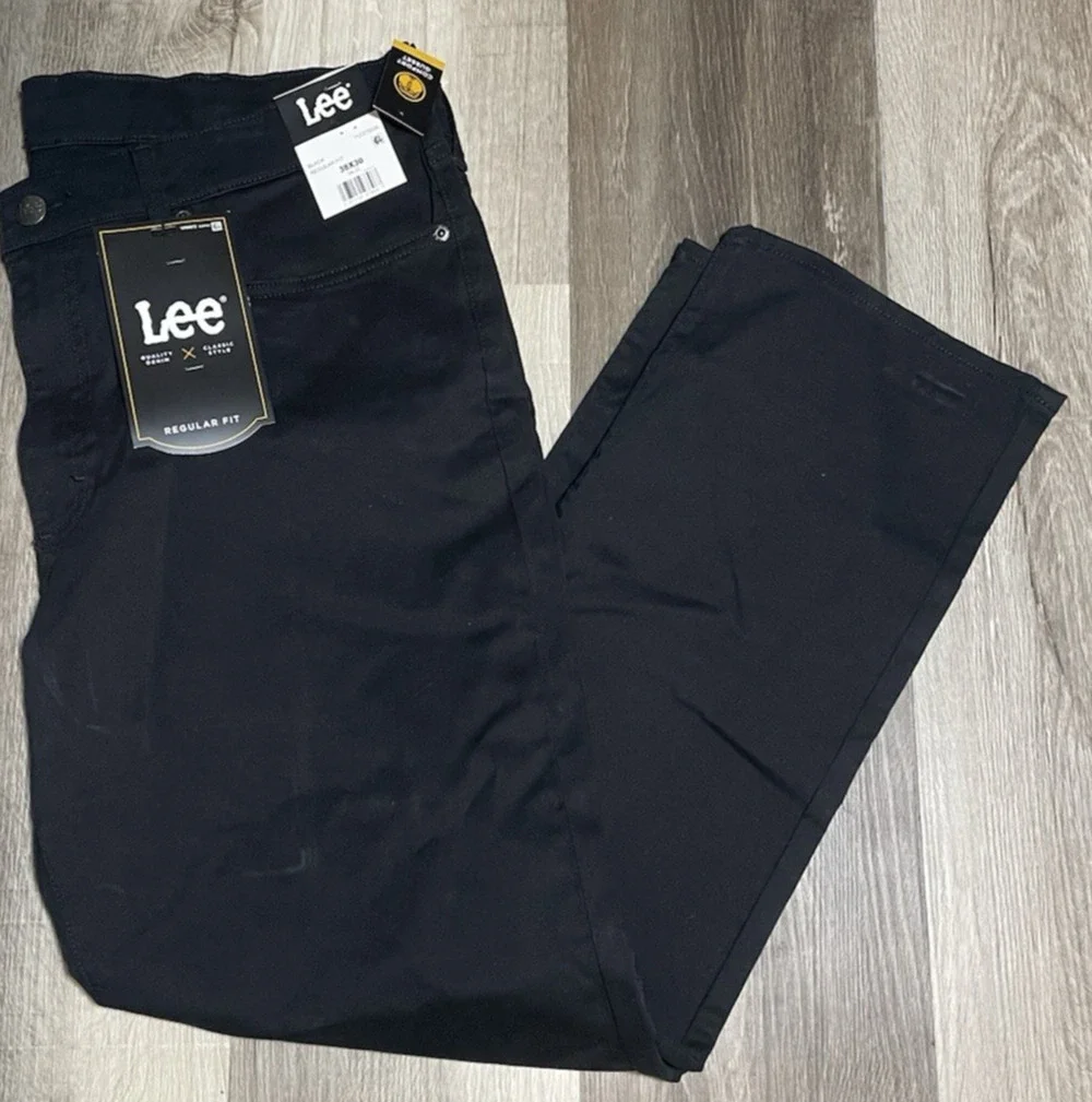 Lee Men's Black Regular Fit Straight Leg 5-Pocket Twill Pants Size 42x30 NEW